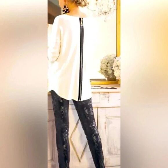 Soft Surroundings Pants Stretch Black Chrome Floral Thick S - Picture 5 of 8